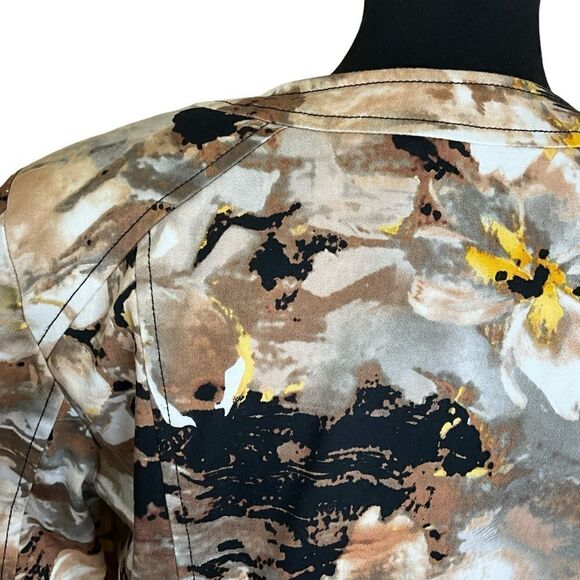 Coldwater Creek Women’s Brown Floral Zip Jacket Size 8 Ruched 3/4 Sleeves - Picture 10 of 16